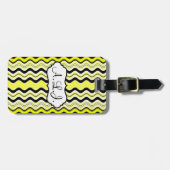 黄色、黒、白の波状のストライプ荷物札 ラゲッジタグ (正面横)
