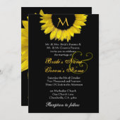 黄色 黒 白 ヒマワリ 結婚式 招待状 (正面/裏面)