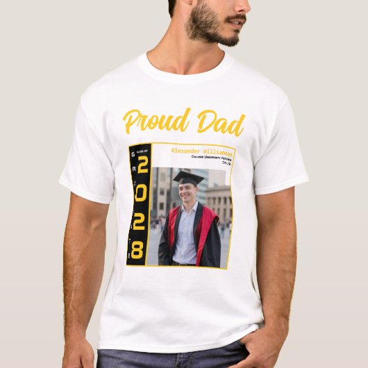 黄色 黒 白 卒業写真 誇りあるパパ Tシャツ (正面)