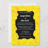 黄色 黒 花柄 QRコード ローズ フラワー ウェディング 招待状 (正面)