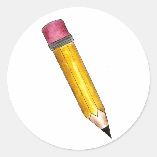 黄色#2シャープスクールペンシルクピンク消しゴムシール ラウンドシール (正面)