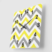 黄色、DKグレー白い大きなシボロンジグザグパターン スクエア壁時計 (傾斜)