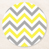 黄色、DKグレー白い大きなシボロンジグザグパターン ラウンドペーパーコースター (正面)