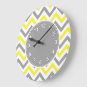 黄色、DKグレー白い大きなシボロンジグザグパターン ラージ壁時計 (傾斜)