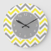 黄色、DKグレー白い大きなシボロンジグザグパターン ラージ壁時計 (正面)