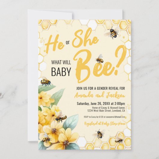 黄色BEEのベビーがパーティーを明かす 招待状 (正面)