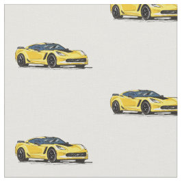 黄色C7コルベット手描きスケッチ生地 ファブリック