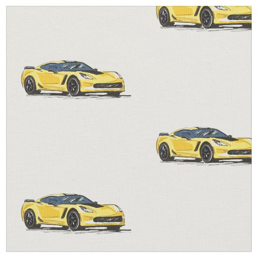 黄色C7コルベット手描きスケッチ生地 ファブリック (クローズアップ)