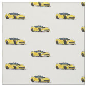 黄色C7コルベット手描きスケッチ生地 ファブリック (見本)
