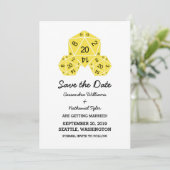 黄色D20サイコロ日付の保存招待状 招待状 (スタンド正面)