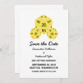 黄色D20サイコロ日付の保存招待状 招待状 (正面/裏面)