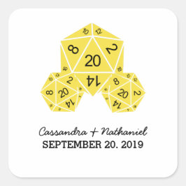 黄色D20サイコロ結婚式用シール スクエアシール