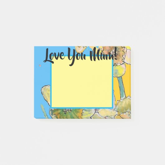 黄色Daffodil Love You Mum Post It Notes ポストイット (正面)