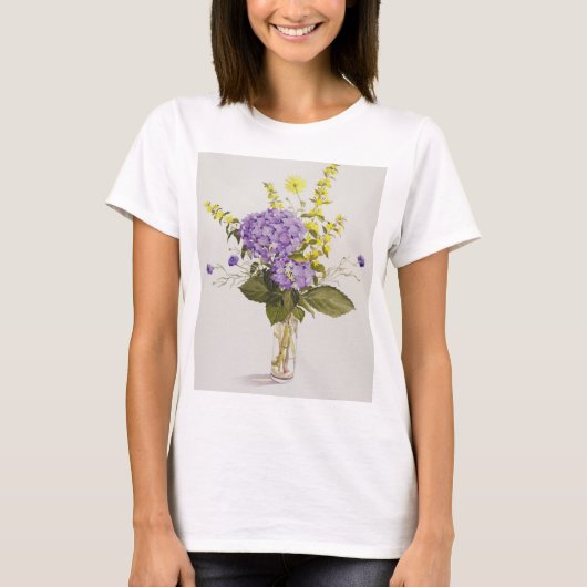 黄色Loosestrifeを持つ青いアジサイ Tシャツ (正面)