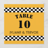 黄色NYCタク市松模様にシーCAB正方形テーブル番号 招待状 (正面)
