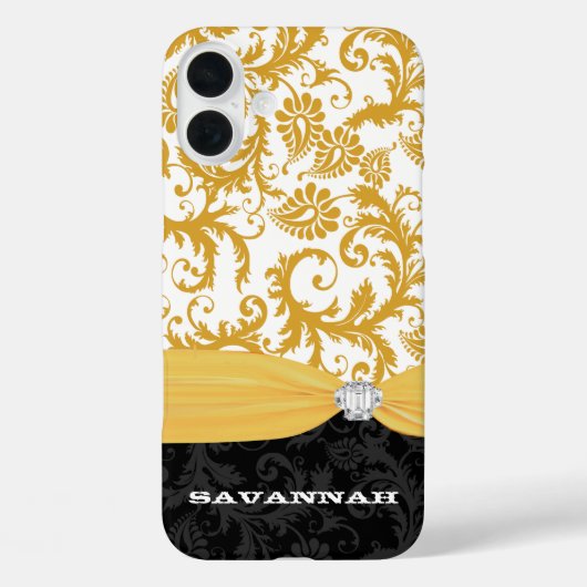 黄色RhinestoneパーソナライズされたダマスクiPhone Case-Mate iPhoneケース (裏面)