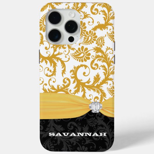 黄色RhinestoneパーソナライズされたダマスクiPhone Case-Mate iPhoneケース (裏面)