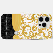黄色RhinestoneパーソナライズされたダマスクiPhone Case-Mate iPhoneケース (裏面 (横))
