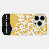 黄色RhinestoneパーソナライズされたダマスクiPhone Case-Mate iPhoneケース (裏面 (横))
