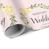 黄色W/C花名&日付赤面ピンク結婚ズ ラッピングペーパー (ロールコーナー)