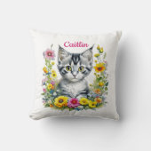 黄花の水彩子猫パーソナライズされた クッション (正面)