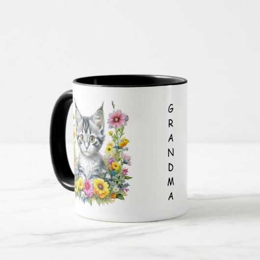 黄花の水彩子猫パーソナライズされた マグカップ (正面左)