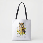 黄花水色フクロウ トートバッグ (正面)