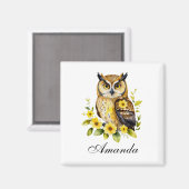 黄花水色フクロウ マグネット (正面/裏面)