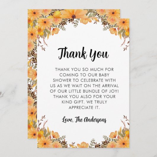 黄花赤ちゃんシャワーサンキューカード サンキューカード (正面/裏面)