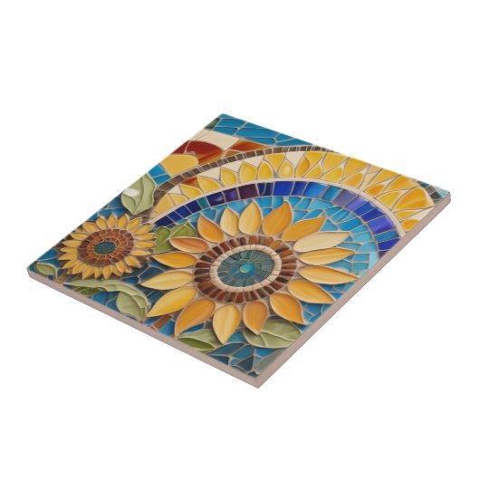 黄芸術品を気取った色ひまわり抽象芸術モザイクフェイクブルー タイル (側面)