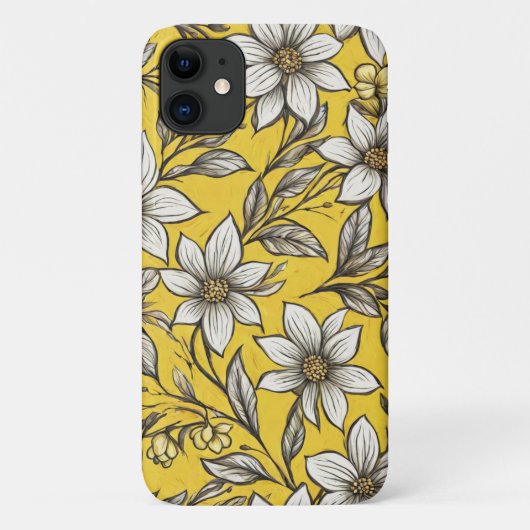 黄芸術的色の背景に白い花 Case-Mate iPhoneケース (裏面)