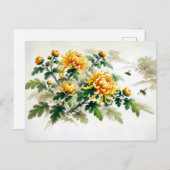 黄菊アジア絵を描インク シーズンポストカード (正面/裏面)