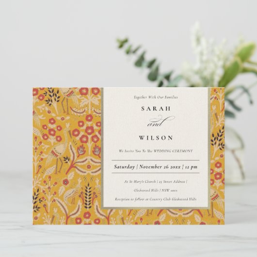 黄華美色金ゴールドクラシーフローラ孔雀結婚の 招待状 (スタンド正面)