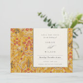 黄華美色金ゴールドフローラ孔雀の日付を保存 招待状 (スタンド正面)