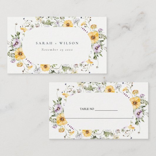 黄薄紫山花輪結婚枠 プレイスカード (正面/裏面)