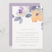 黄薄紫紫バラ水色フローラ結婚ズ サンキューカード (正面/裏面)