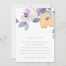 黄薄紫紫バラ水色フローラ結婚ズ サンキューカード
