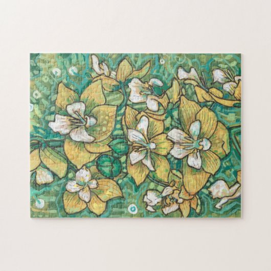 黄蘭の熱帯花のフローラ絵画の芸術 ジグソーパズル (横)