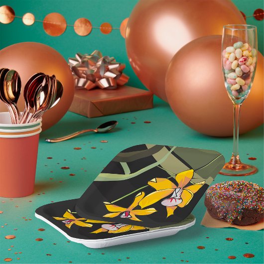 黄蘭の花の熱帯植物 ペーパープレート