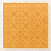 黄装飾曼荼羅の幾何学模様 ガラスコースター (正面)