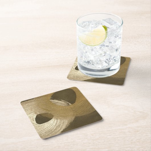 黄褐色と暗褐色の円形の砂嵐 スクエアペーパーコースター (インサイチュ)