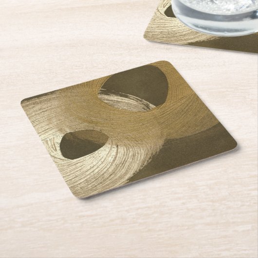 黄褐色と暗褐色の円形の砂嵐 スクエアペーパーコースター (アングル)