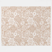 黄褐色と白のレトロの花と蝶 フリースブランケット (正面(横))