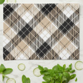 黄褐色と黒の格子縞 キッチンタオル (折り畳み)