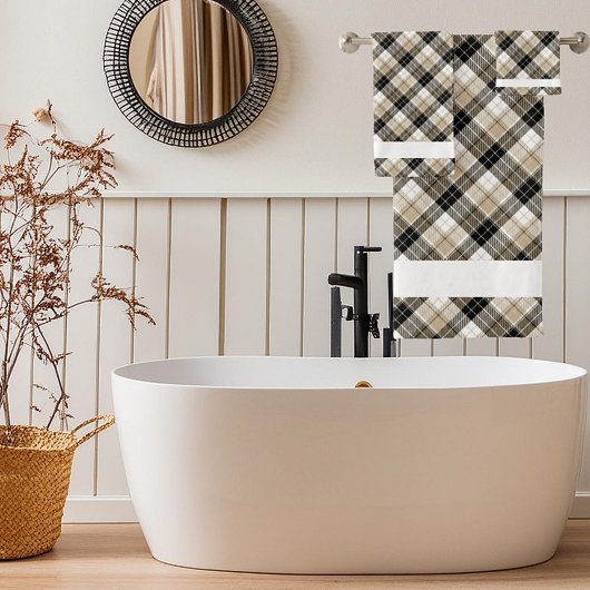 黄褐色と黒の格子縞 バスタオルセット