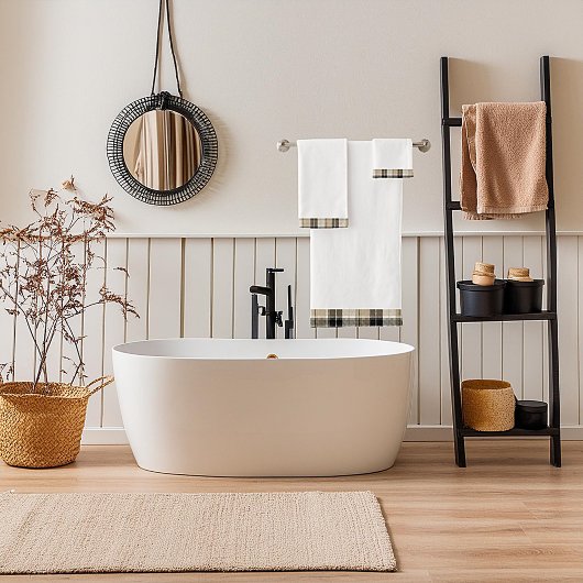 黄褐色と黒の格子縞 バスタオルセット