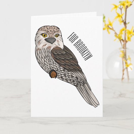 黄褐色のカエルの鳥の漫画イラストレーション カード (黄色い花)