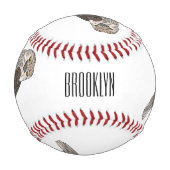 黄褐色のカエルの鳥の漫画イラストレーション 野球ボール (正面)