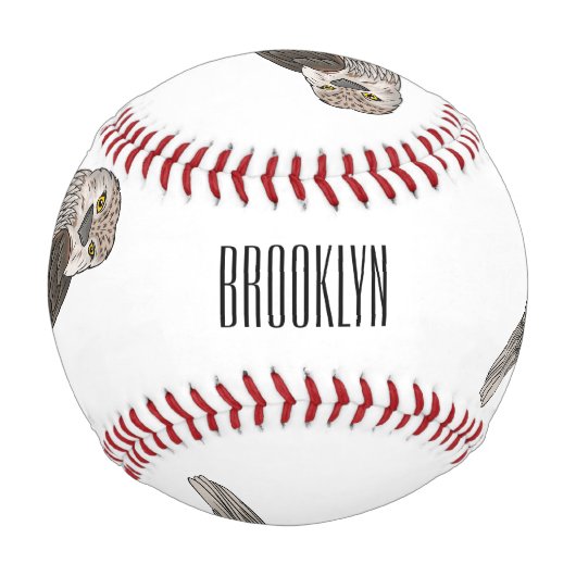 黄褐色のカエルの鳥の漫画イラストレーション 野球ボール (正面)