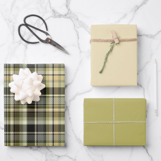 黄褐色のタータンチェック格子状。 ラッピングペーパーシート (正面)